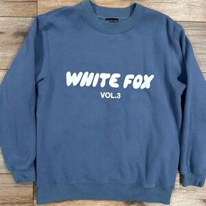 WHITE FOX Blue Oversized Fit Casual Crewneck White Logo Sweatshirt | Size XS/S